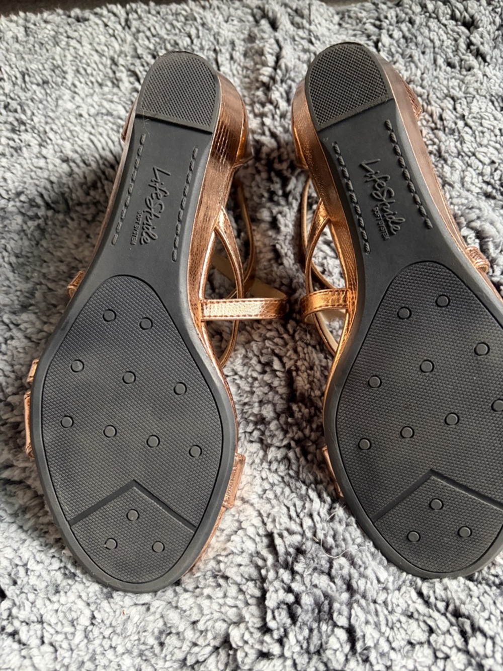 Life Stride Metallic Rose Gold Crisscross Wedge Sandals - Picture 7 of 10